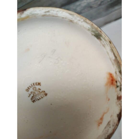 Antique Willets Belleek Hand Painted Floral Vase Morning Glory  Art Nouveau Glam - Picture 9 of 14